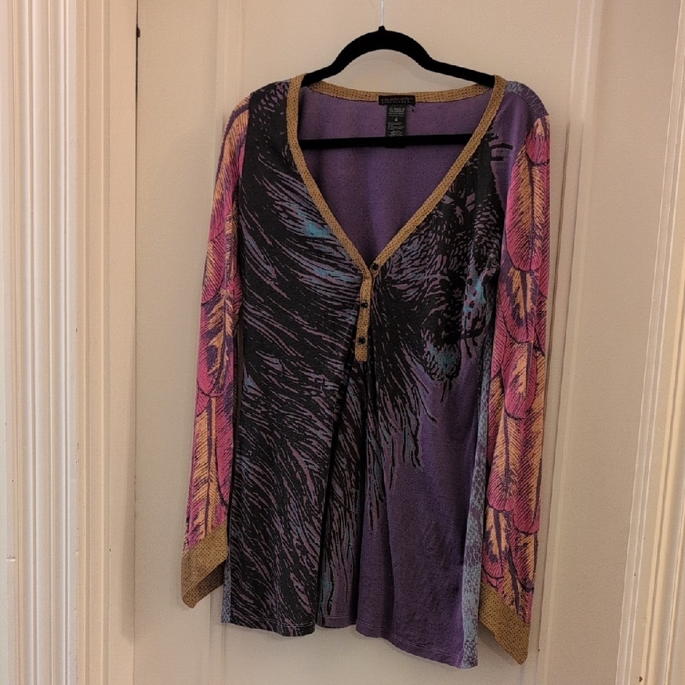 Custo Barcelona Purple Graphic Buttoned Blouse
